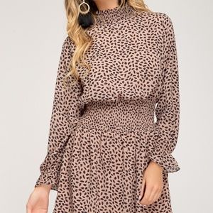 LONG SLEEVE CHIFFON PRINTED DRESS
